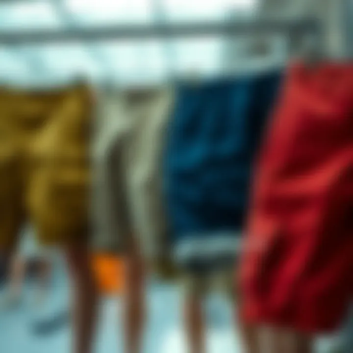 Various cargo shorts in different colors and styles displayed