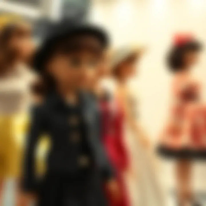 The Evolution of Doll Fashion An artistic representation of the evolution of doll fashion through different eras.