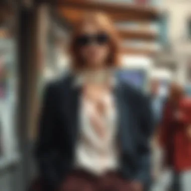 A stylishly layered look featuring a blazer paired with various outfits for different occasions, set in an urban environment.