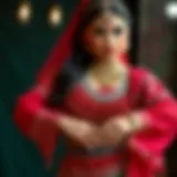 Traditional belly dancing costume showcasing intricate beadwork and vibrant colors