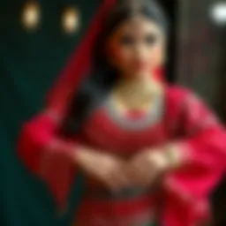 Traditional belly dancing costume showcasing intricate beadwork and vibrant colors