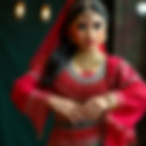 Traditional belly dancing costume showcasing intricate beadwork and vibrant colors