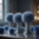 Elegant display of blue and silver pom poms in a fashion setting