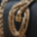 Close-up view of a textured chunky chain purse strap