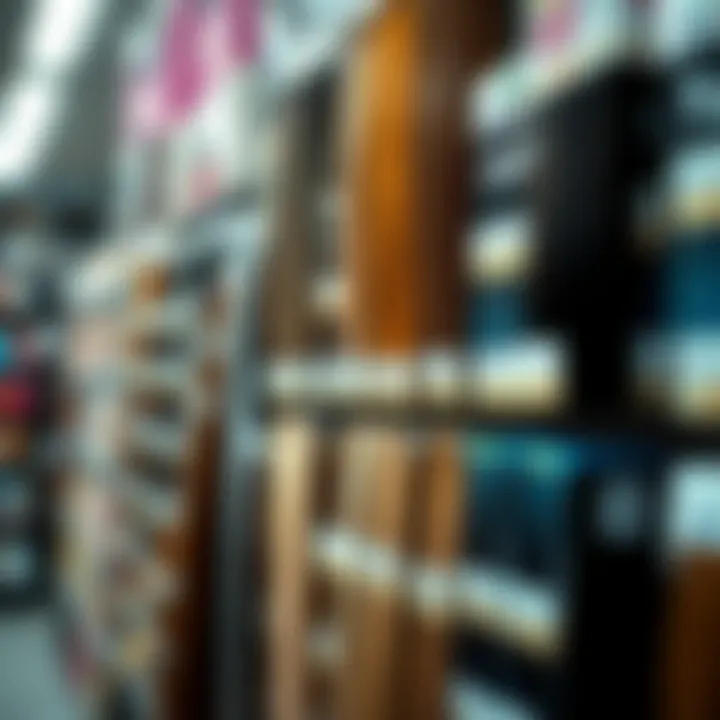 Variety of hair extension tapes in a beauty supply store.