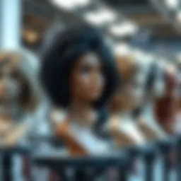 Diverse wig styles displayed on mannequins