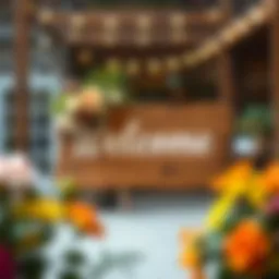 Rustic wooden welcome sign adorned with floral accents