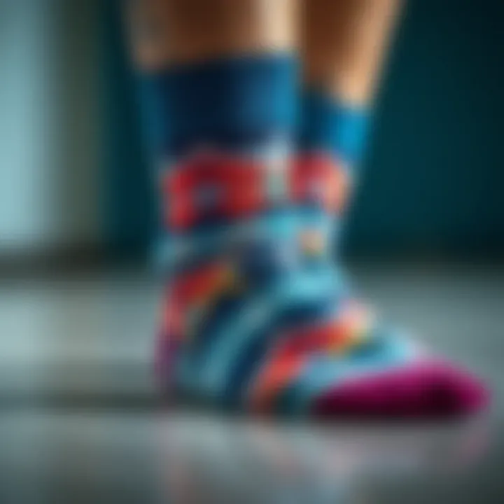 Close-up of a pair of personalized socks with unique patterns