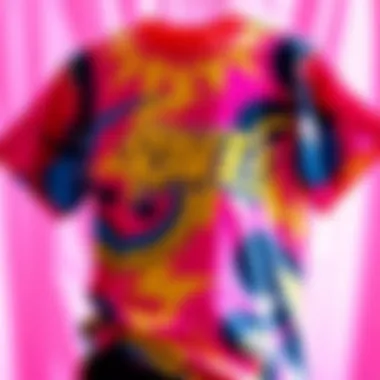 Vibrant and colorful rave shirt displayed against a bright backdrop