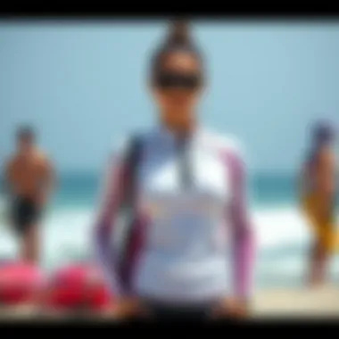 Fashionable Styling with Zip Front Rashguard Fashionable beach outfit featuring a zip front rashguard