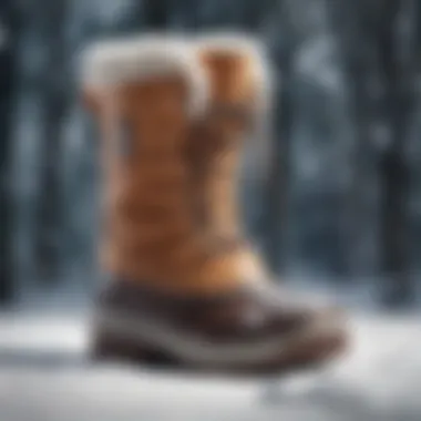 Close-up of Academy snow boot materials showcasing durability