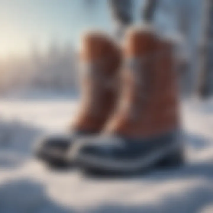 Stylish Academy snow boots against a snowy backdrop