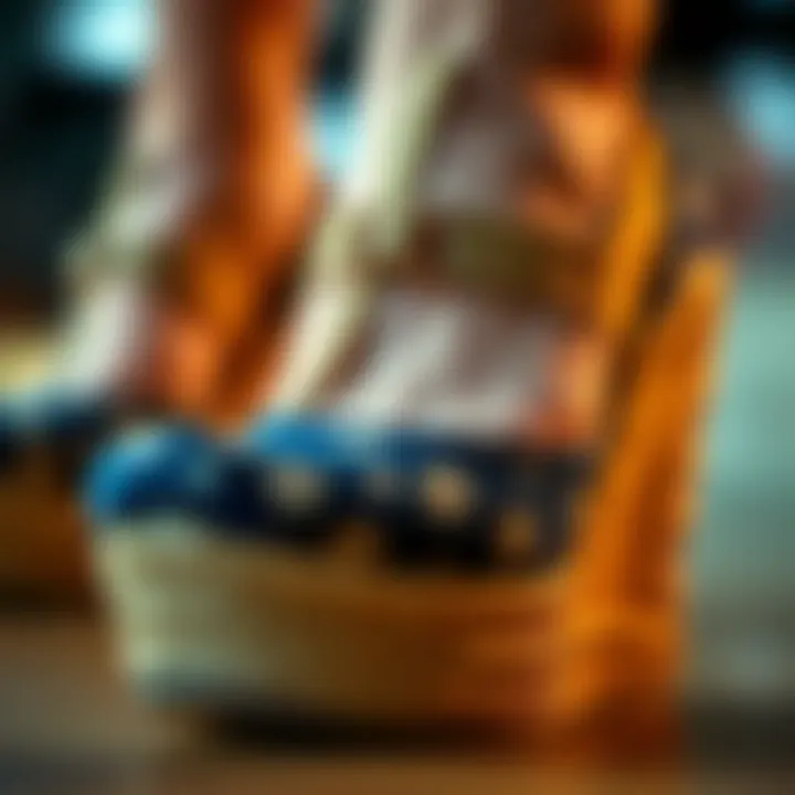 Close-up of wedge heel materials showcasing texture and craftsmanship