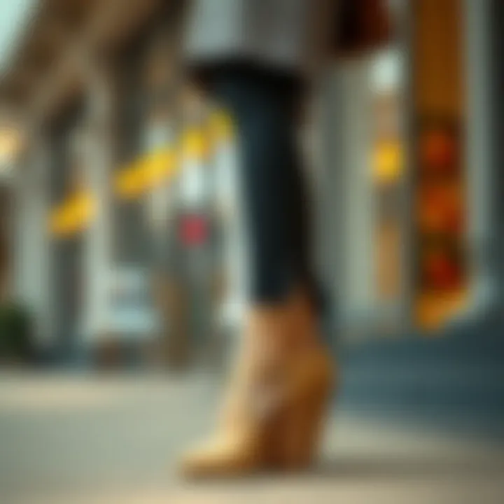 A well-styled outfit featuring wedge heel shoes for an elegant occasion