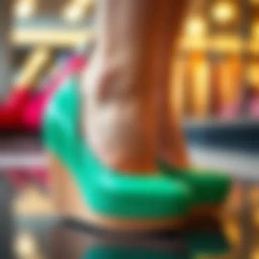 A stylish pair of wedge heel shoes in a vibrant color