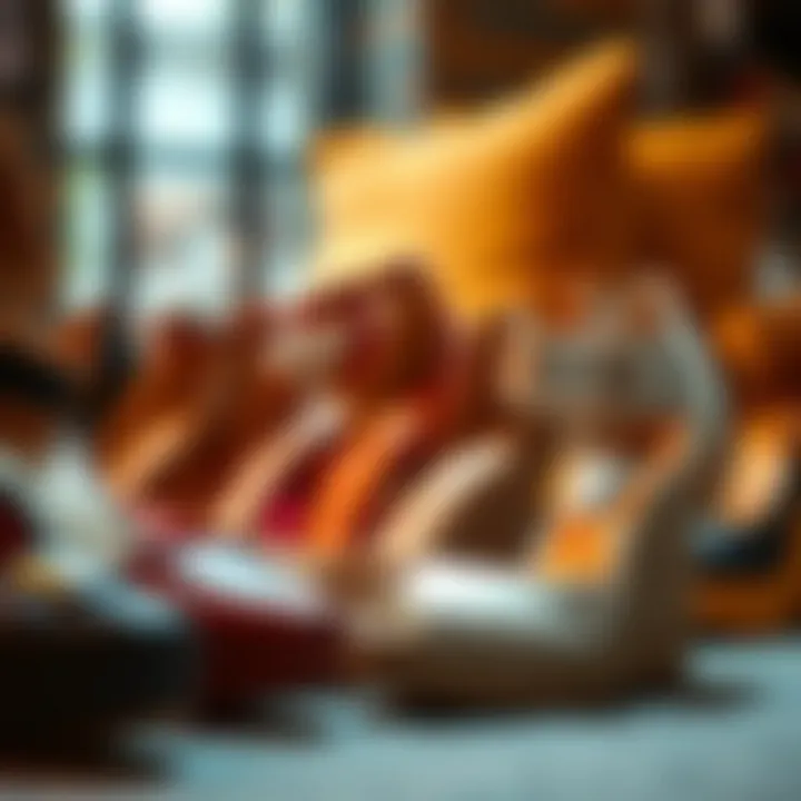 An arrangement of various wedge heel styles for different occasions