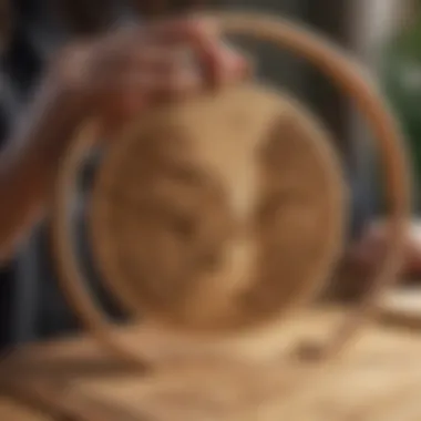 An artisan carefully engraving a name onto a bamboo hoop.