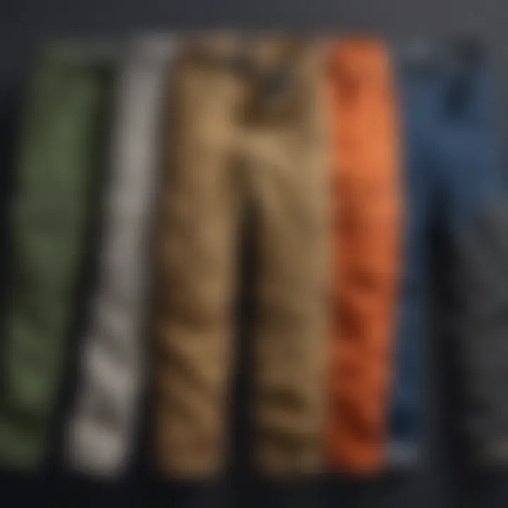 Various styles and colors of hiking pants displayed together