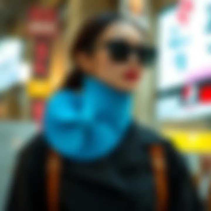 A fashionable outfit featuring the neck fan as an accessory