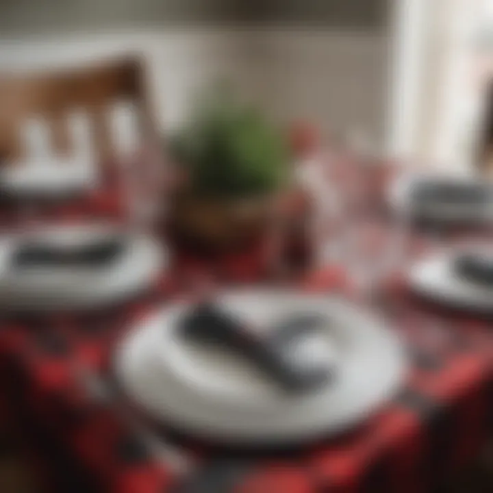 Buffalo plaid placemats set on a beautifully arranged dining table