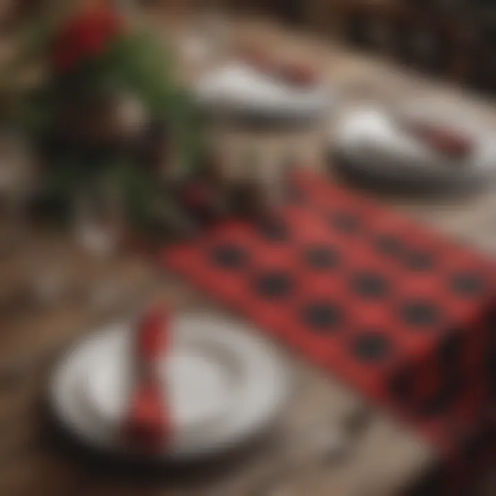 Elegant buffalo plaid table runner draped over a rustic dining table