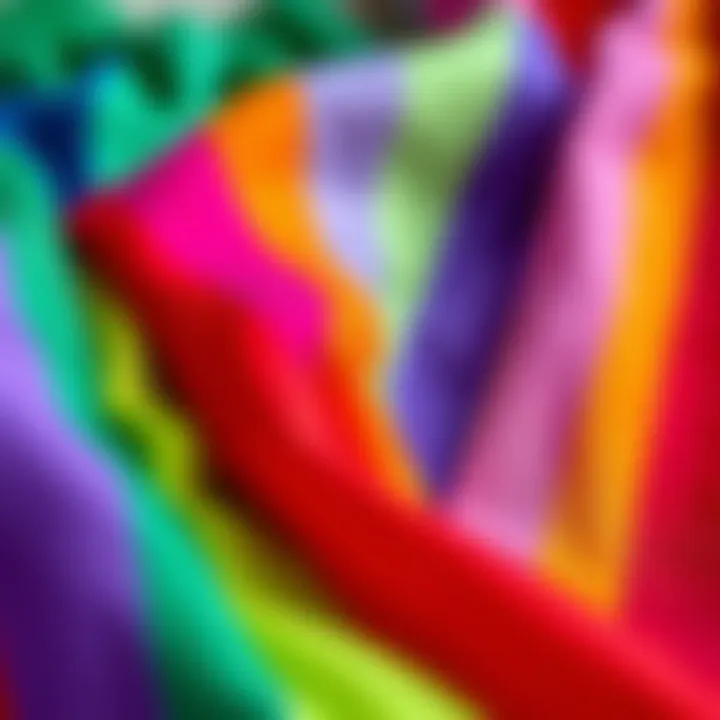 A close-up of fabric swatches used for cat maid costumes, highlighting vibrant colors and textures.