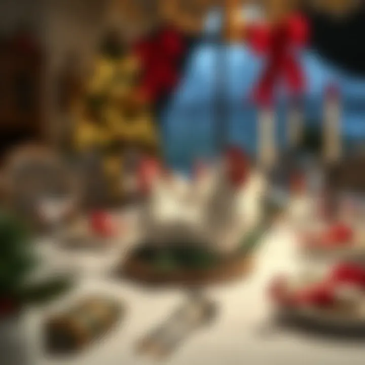 Holiday Table with Chicken Ornament Centerpieces A beautifully decorated holiday table featuring chicken ornaments as centerpieces