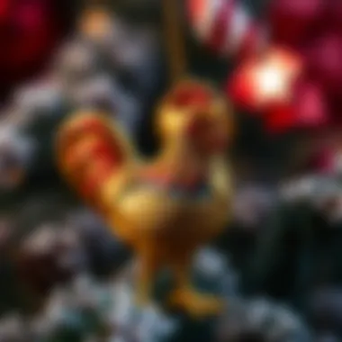 Intricately Designed Chicken Ornament Close-up view of an intricately designed chicken ornament, showcasing artistic craftsmanship