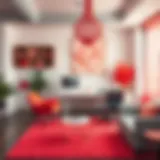 Vibrant coral office decor with modern furniture