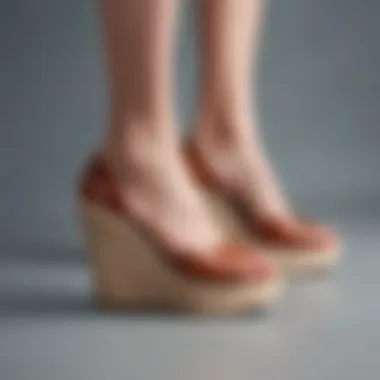 Different heel heights of closed toe wedges displayed