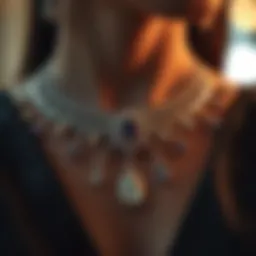 Close-up of a luxurious necklace and earring set with intricate design