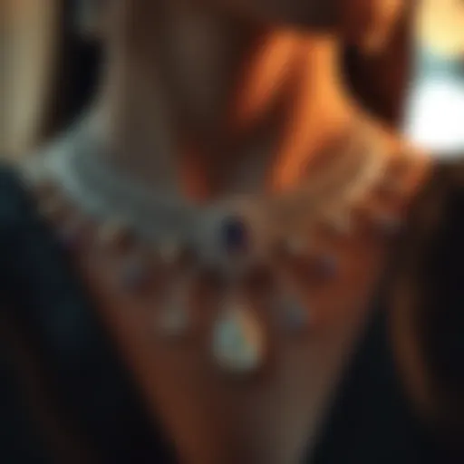 Luxurious Necklace and Earring Set Close-up of a luxurious necklace and earring set with intricate design