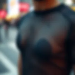 A close-up of a stylish fishnet top with intricate patterns.