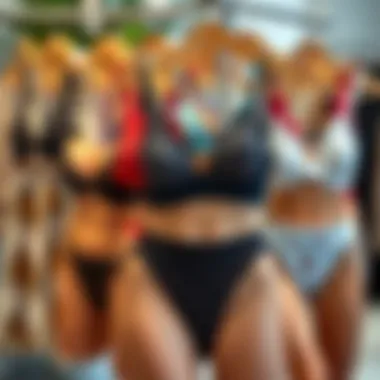 Variety of fabrics for high bottom bikini sets displayed elegantly