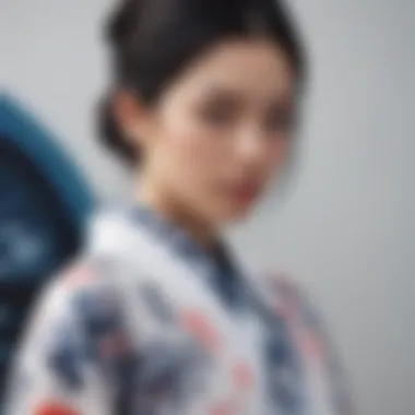 A close-up view of a fashion piece featuring modern Japanese print designs