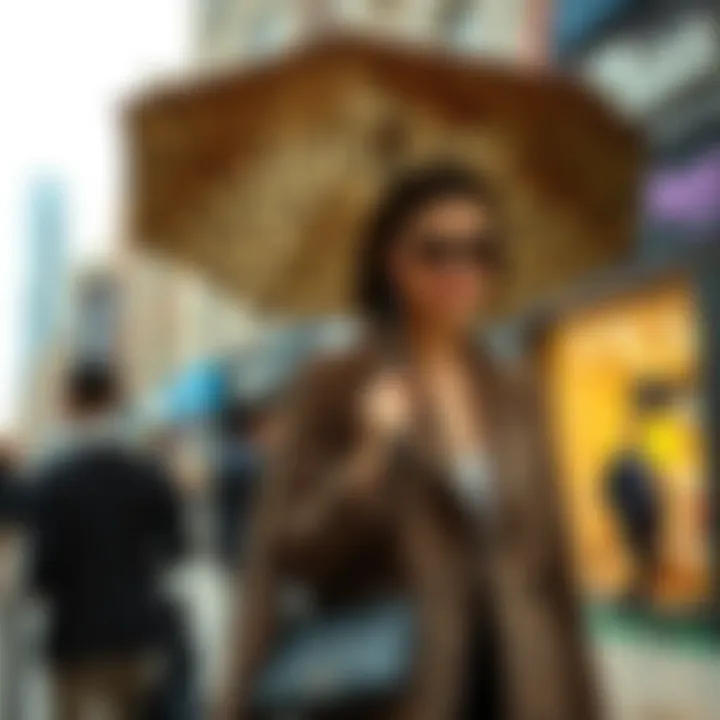 Fashionable individual holding a leopard print umbrella while walking