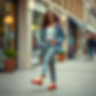 A stylish individual pairing multi-colored flats with a chic outfit for a casual look.