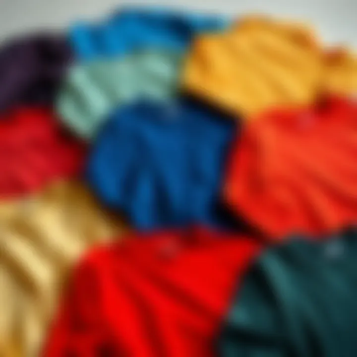 Variety of colorful sweatshirts laid out flat