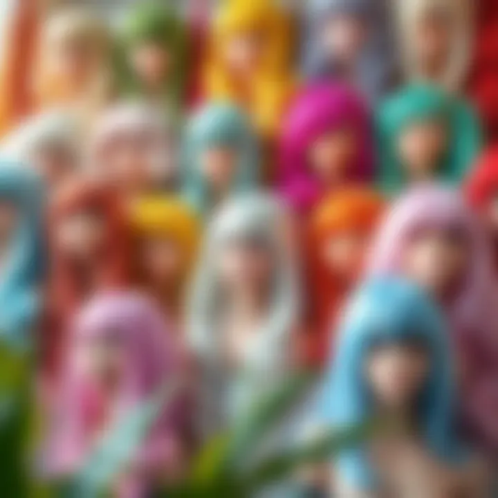 Artistic Showcase of Pastel Wigs A vibrant display of various pastel color wigs arranged artistically.