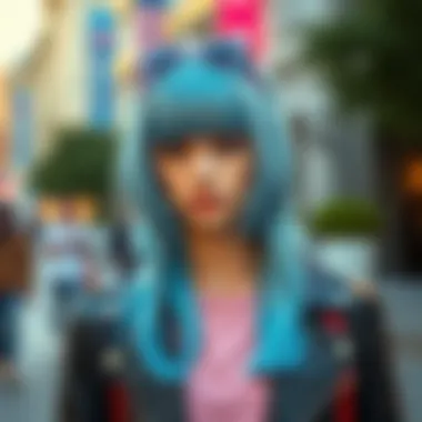 Fashion Statement with Pastel Blue Wig A stylish individual showcasing a pastel blue wig in a fashionable outfit.