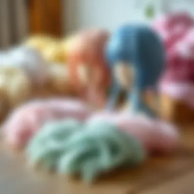 Sustainability in Pastel Wig Production Sustainable materials used for pastel wigs displayed on a natural wooden surface.