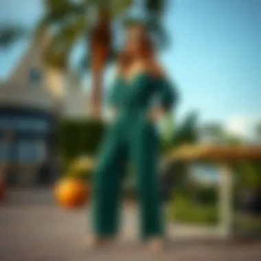 Elegant outdoor setting showcasing a plus size harem pants jumpsuit