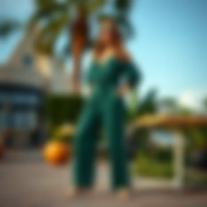 Elegant outdoor setting showcasing a plus size harem pants jumpsuit