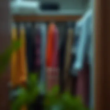 A well-organized wardrobe featuring a pocket hanger organizer in use