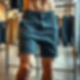 Stylish raw hem shorts on display