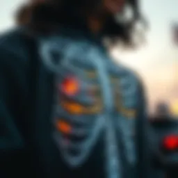 Detailed view of the Romwe Skeleton Sweatshirt showcasing intricate skeleton design