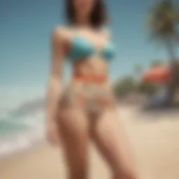 Vintage inspired high-waisted swim bottoms on a sandy beach