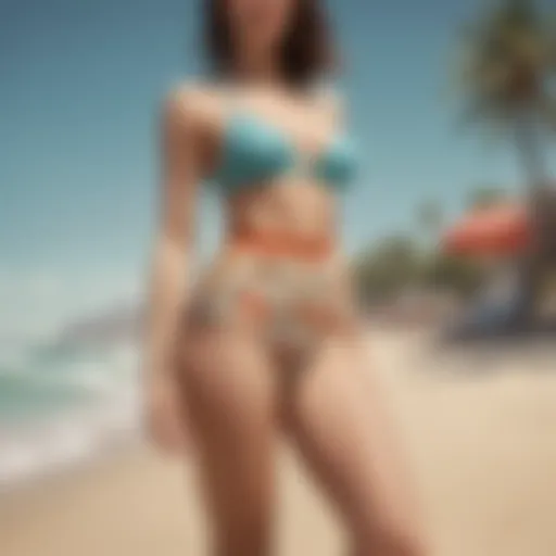Vintage inspired high-waisted swim bottoms on a sandy beach