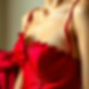 Fabric Choices for the Perfect Bustier A close-up of fabric swatches used for red bustiers