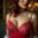 A vintage red bustier showcasing intricate lace detailing